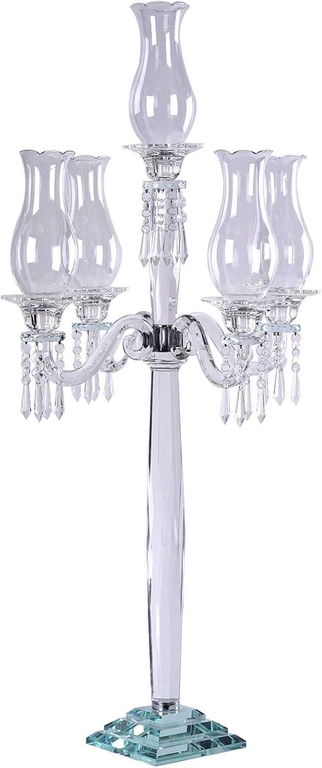 Efavormart 40" 5 Arm Premium Crystal Glass Taper Candle Holder Candelabra With Chandelier Chains