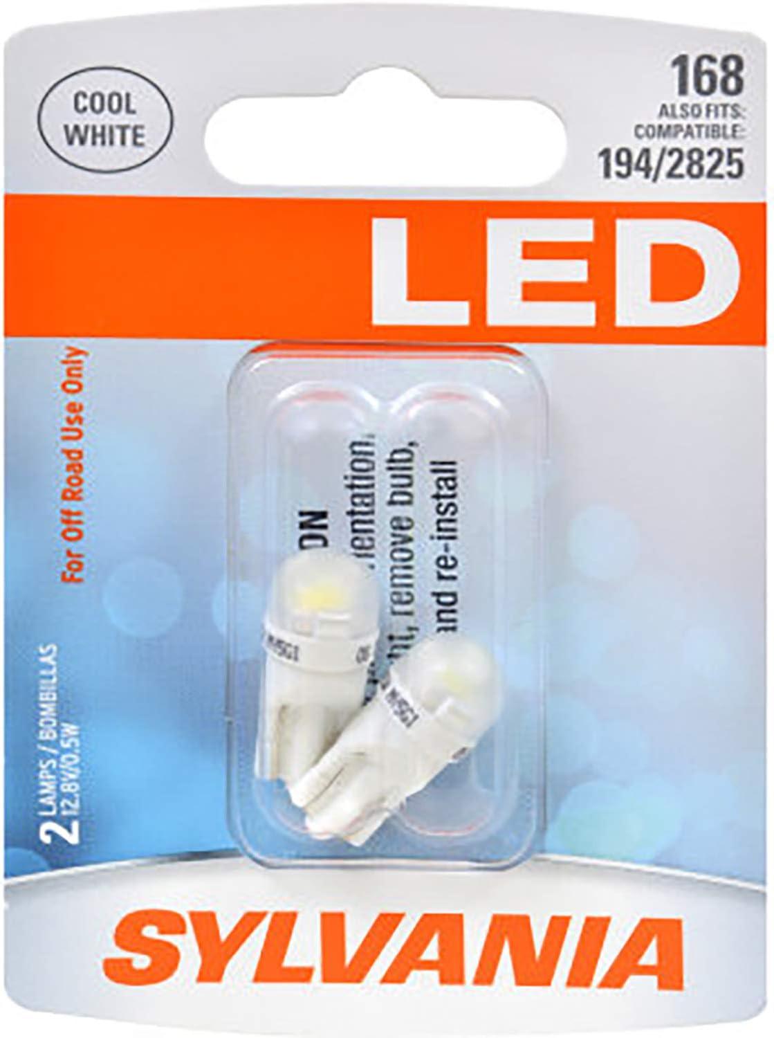 SYLVANIA 168 T10 W5W White LED Bulb, (Contains 2 Bulbs)