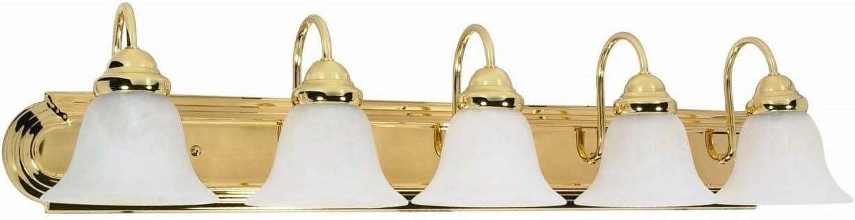 Bronze 36'' Five-Light Vanity Fixture with Alabaster Glass Shades