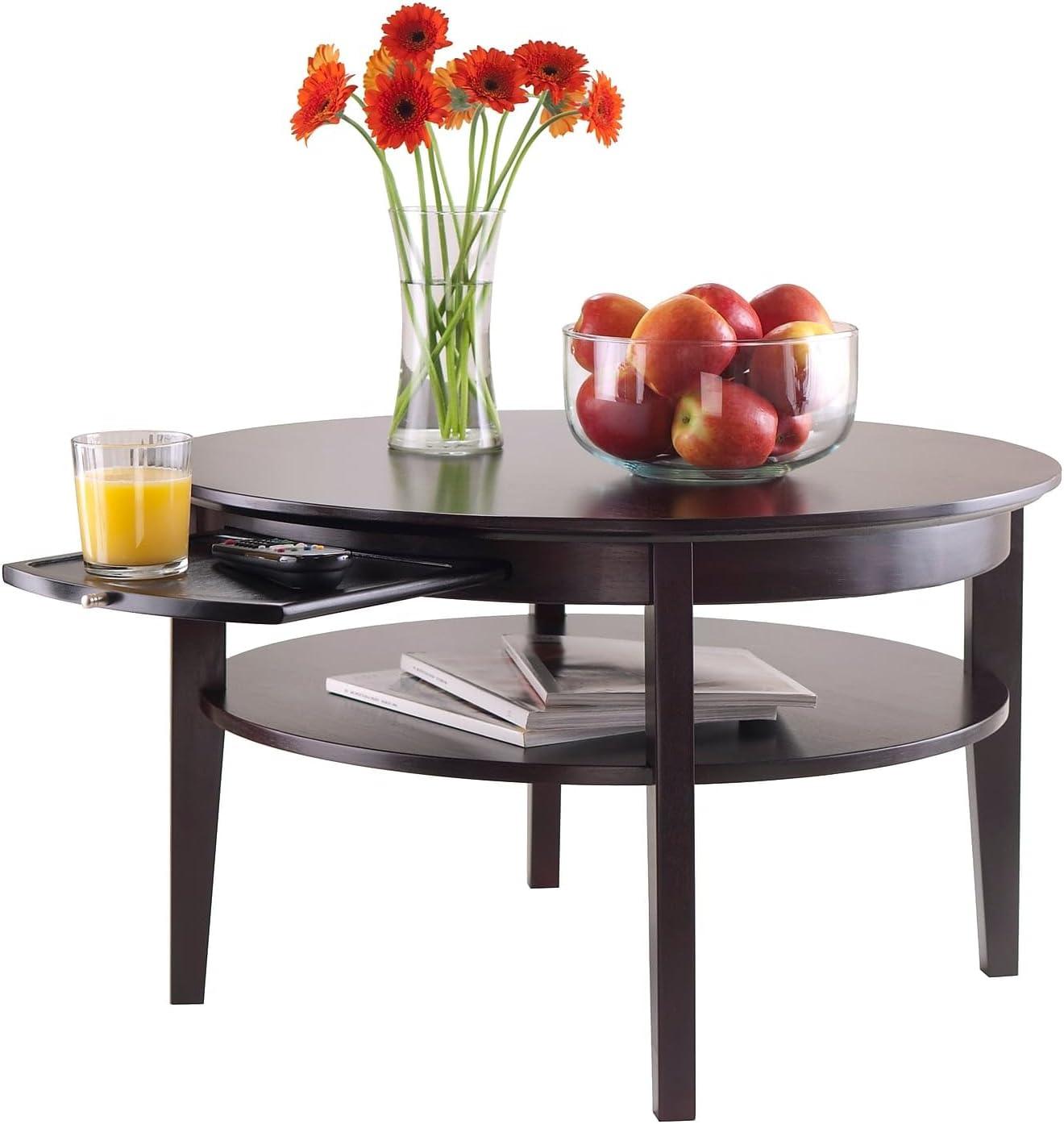 Amelia Coffee Table Espresso - Winsome: Chic Round Design, Pull-Out Tray, Fixed Lower Shelf, Wood Composite