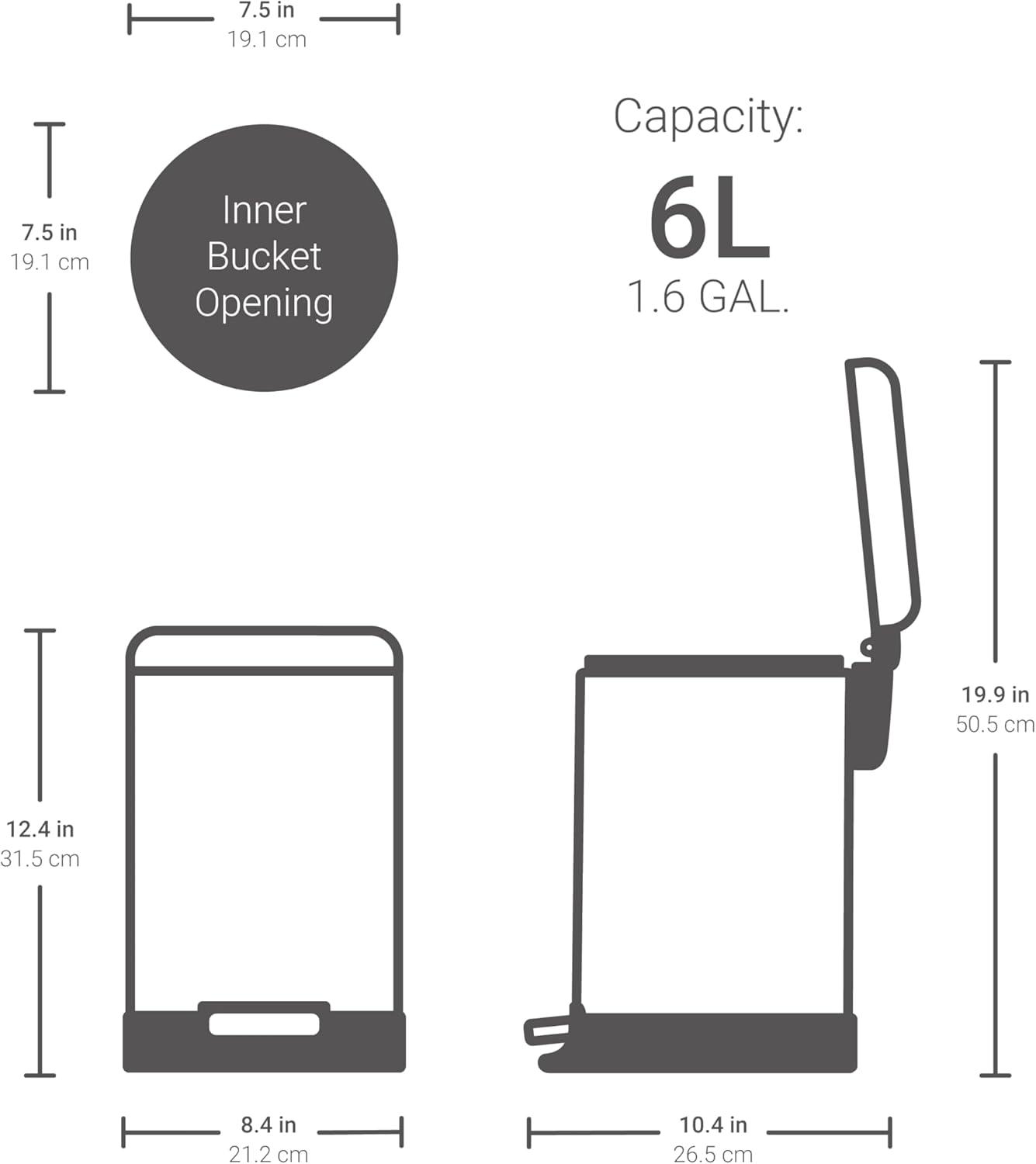 Compact Stainless Steel 1.6 Gallon Step-On Trash Can Set