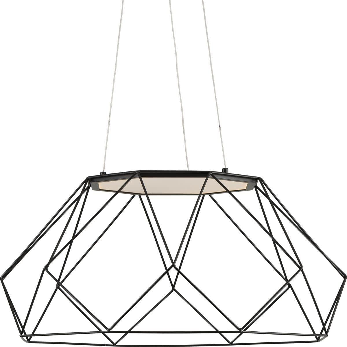 Progress Lighting, Geodesic, 1-Light, Large Pendant, Matte Black, Open Diamond-Patterned Frame