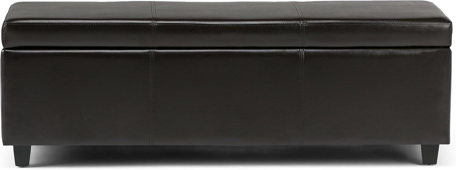 Simpli Home Avalon Storage Ottoman Bench In Tanners Brown Vegan Faux Leather