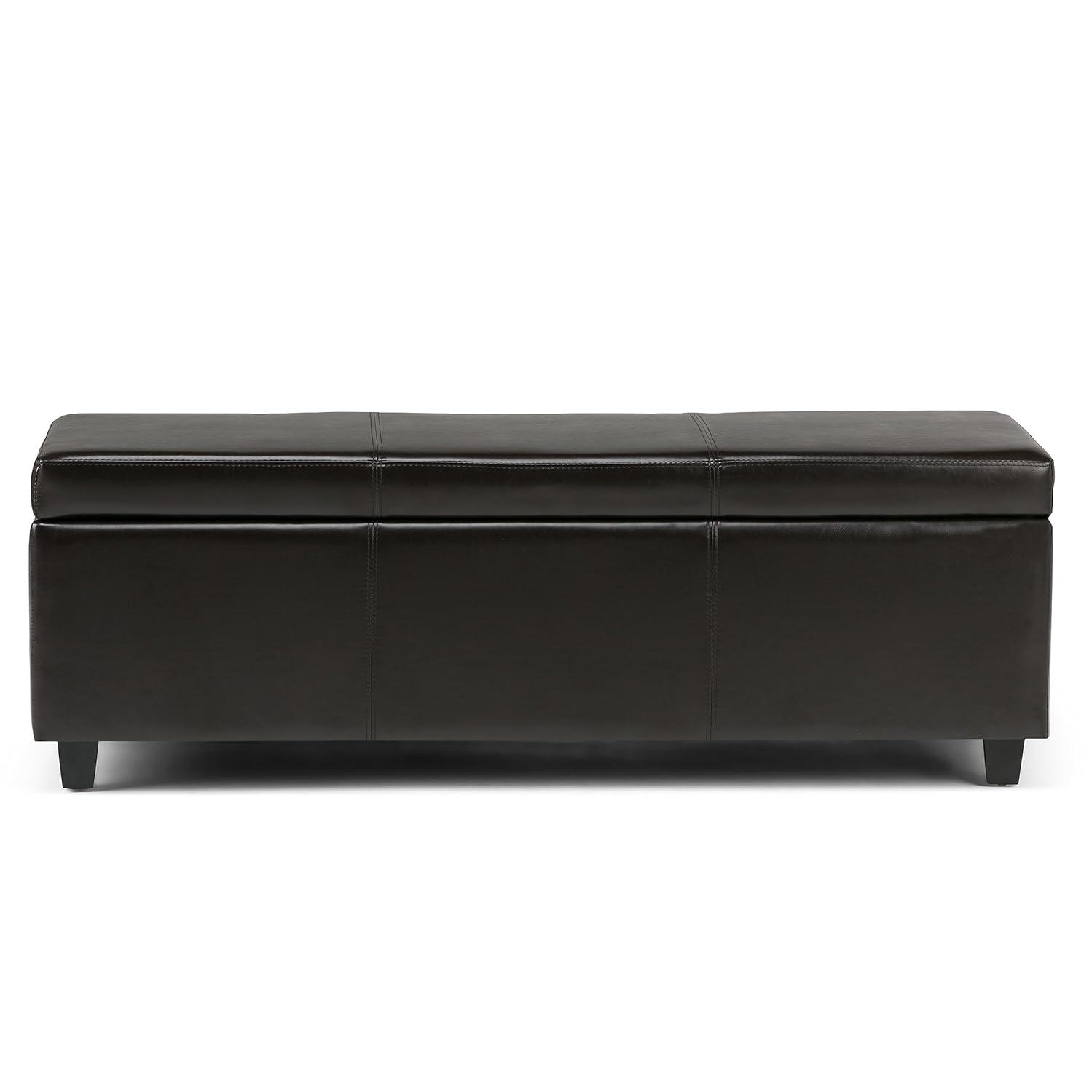 Simpli Home Avalon Faux Leather Storage Bench in Tanners Brown