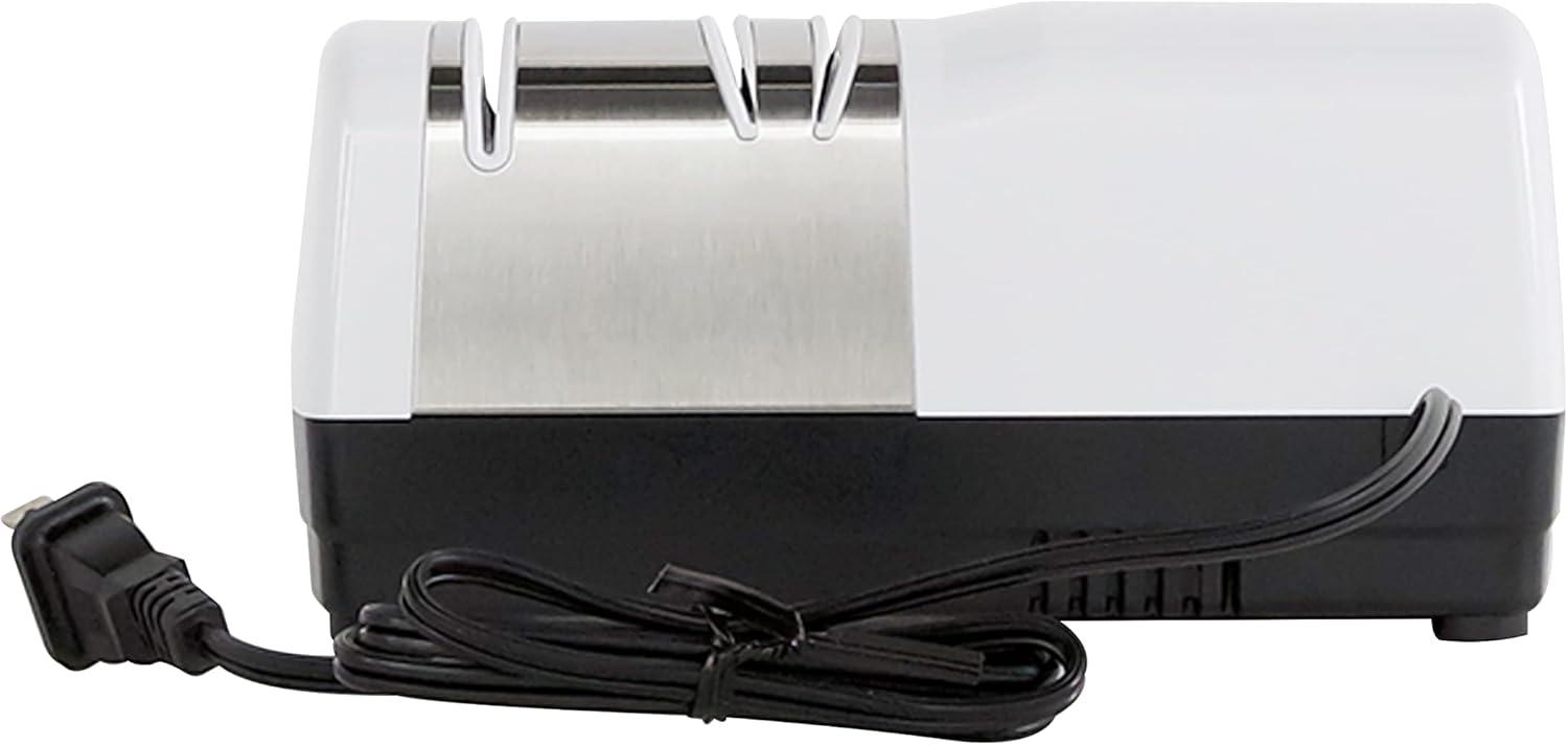 Chef'sChoice 220 Hybrid Diamond Hone 2-Stage Knife Sharpener uses Diamond Abrasives and Combines Electric and Manual Sharpening Sharpens Straight and Serrated Knives