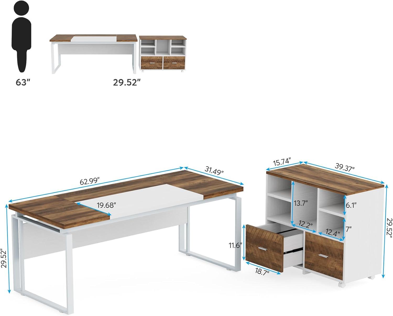 Oak Karo and White L-Shaped Executive Desk with Reversible File Cabinet