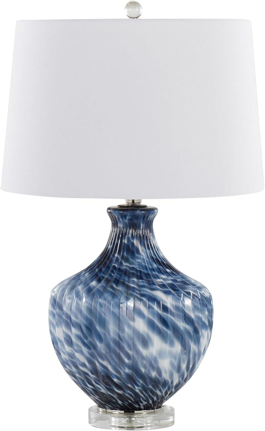 LumiSource (Set of 2) Lotus 27" Contemporary Table Lamps Navy and Gold Glass and Clear Crystal with White Shade from Grandview Gallery