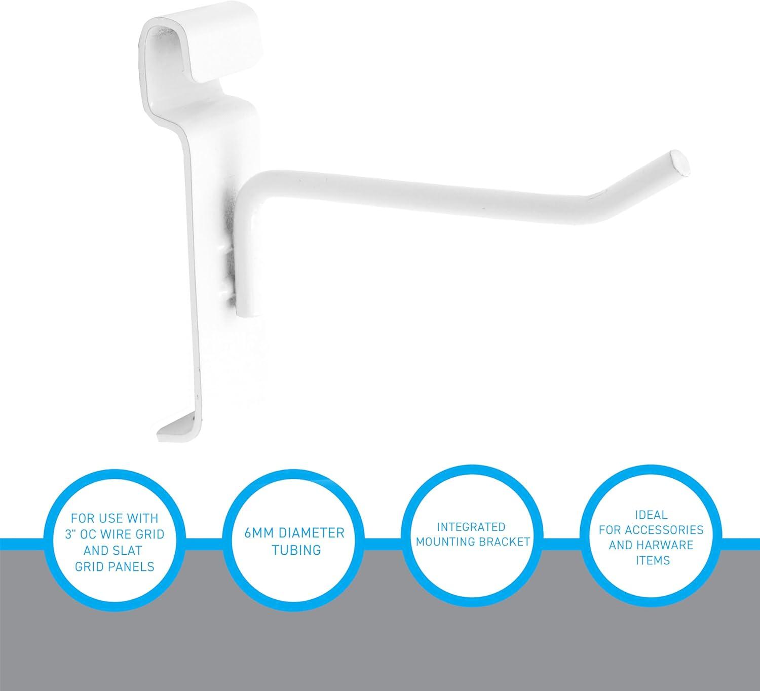 SSWBasics 4 inch White Peg Hook for Wire Grid - Pack of 50 - Durable Grid Wall Accessory - Perfect Gridwall Hooks for Retail Thrift Boutique Garage Home Organization and Display