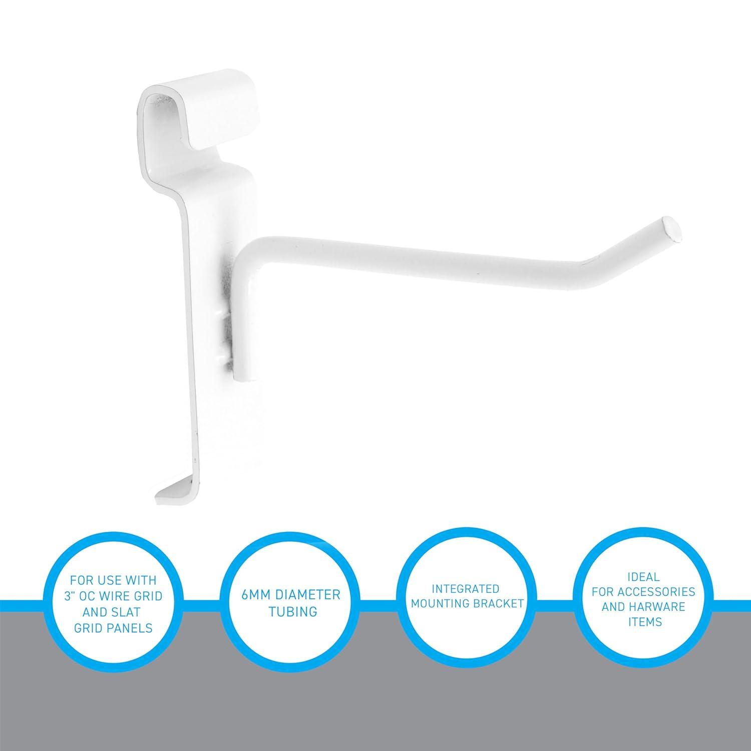 SSWBasics 4 inch White Peg Hook for Wire Grid - Pack of 50 - Durable Grid Wall Accessory - Perfect Gridwall Hooks for Retail Thrift Boutique Garage Home Organization and Display