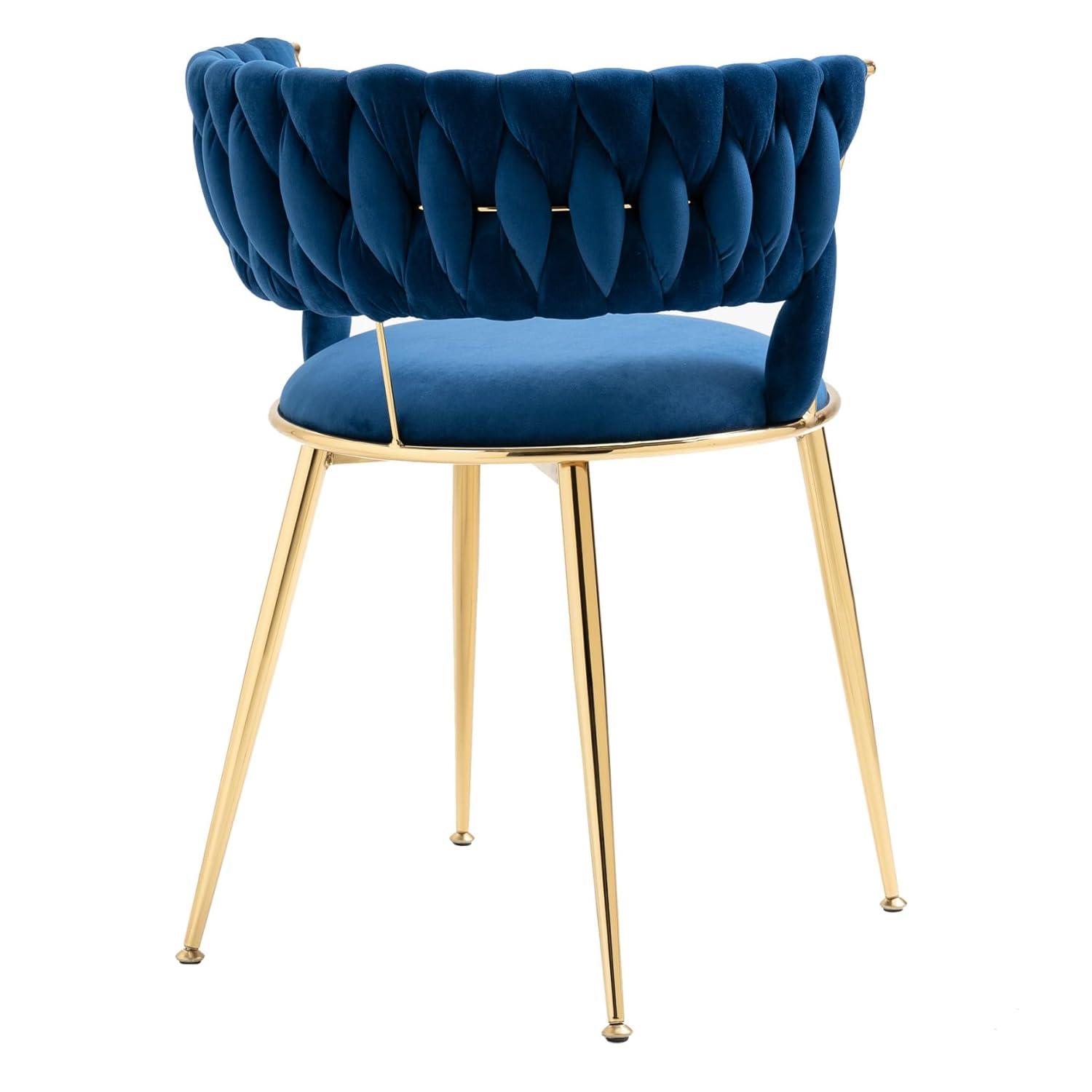 Mercer41 Dining Chairs Set of 2, Woven Upholstered Dining Chairs with Gold Metal Legs(Navy Velvet)