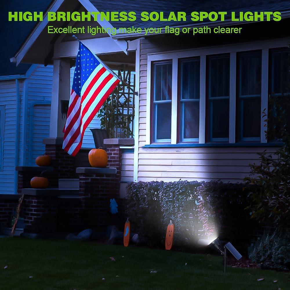 DBF Solar Outdoor Lights, 600LM Solar Spot Lights Outdoor Waterproof, 2-in-1 Adjustable Landscape Spotlights LED Flag Pole Light for Garden Yard Patio Driveway Garage Pool(Cool White, 2 Pack)