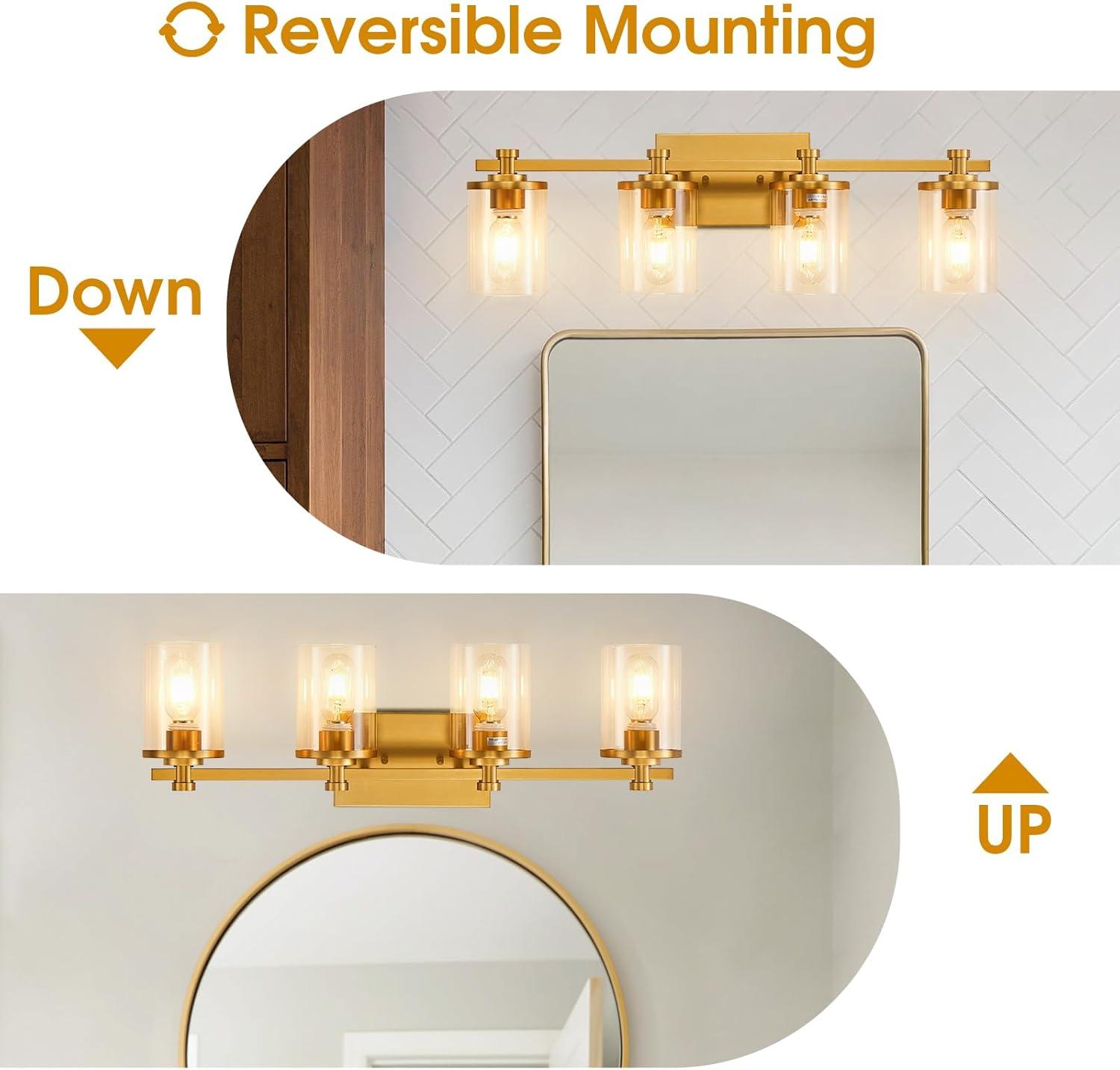 Gold 4-Light Modern Vanity Fixture with Clear Glass Shades