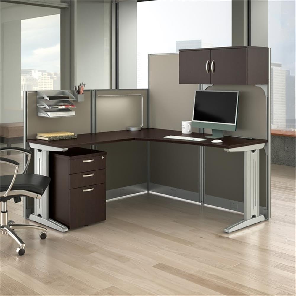 Bush Business Furniture Office in an Hour 65W L Shaped Cubicle Desk with Storage, Drawers, and Organizers