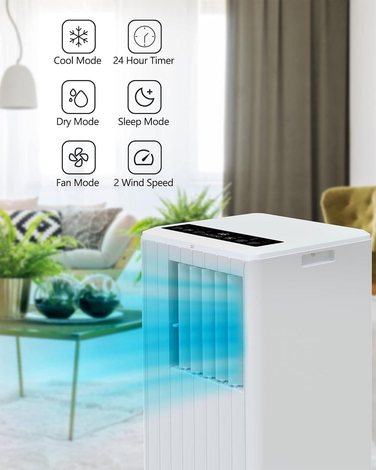 8000 BTU Portable Air Conditioners with Dehumidifying, Fan, Sleep Function, 24 Hour Timer, Remote Control, Cools Spaces up to 350 Sq. ft（61℉-89℉）