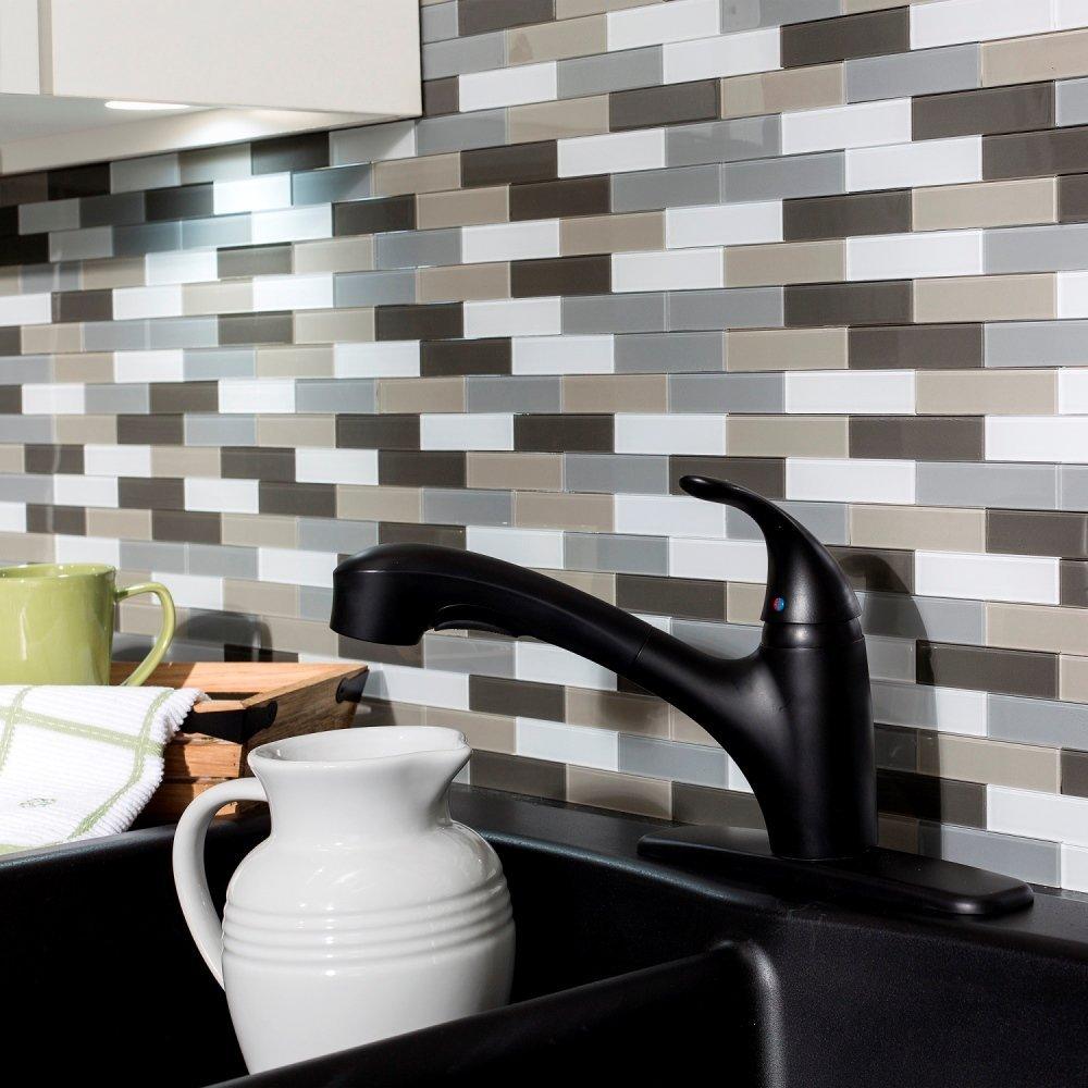 Aspect Peel and Stick 12.5in x 4in Subway Rustic Clay Matted Glass Tile for Kitchen and Bathrooms (3-Pack)