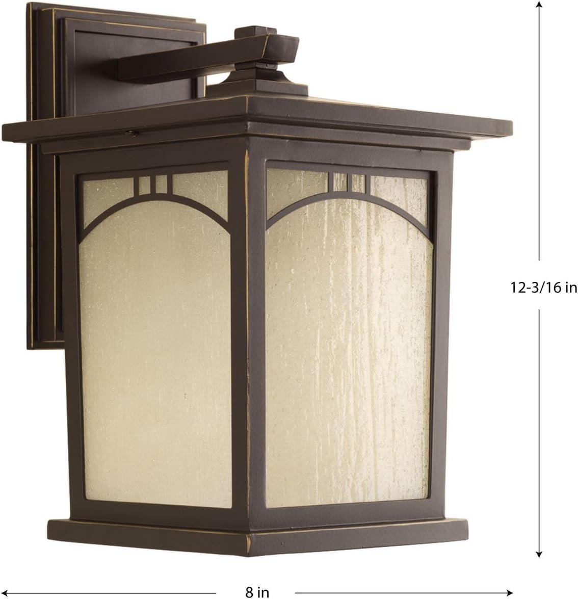 Progress Lighting, Residence Collection, 1-Light Outdoor Wall Lantern, Antique Bronze, Umber Textured Art Glass Shade