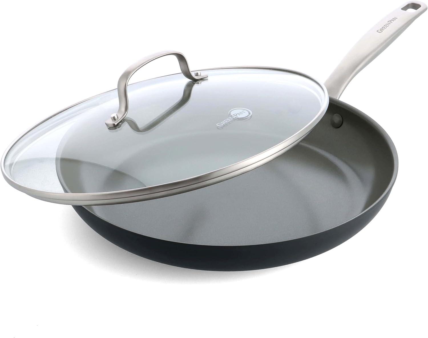 GreenPan Chatham 12" Hard Anodized Healthy Ceramic Nonstick Fry Pan with Lid