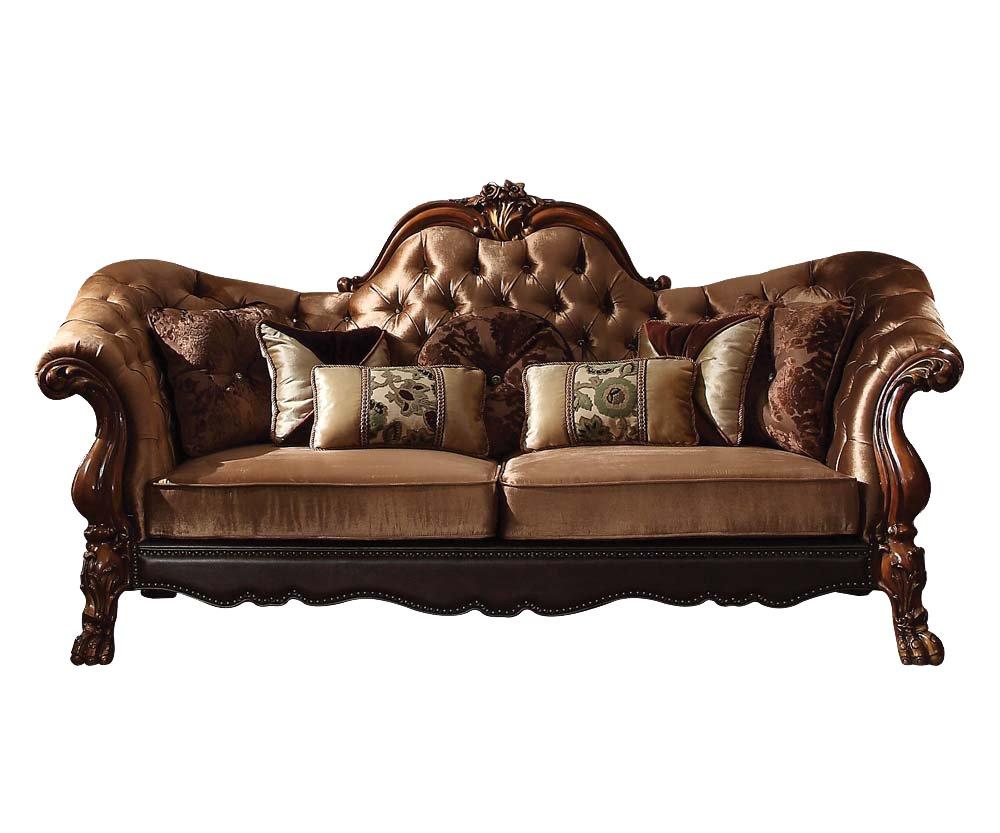 Acme Furniture Dresden Sofa Golden Brown Velvet/Cherry Oak