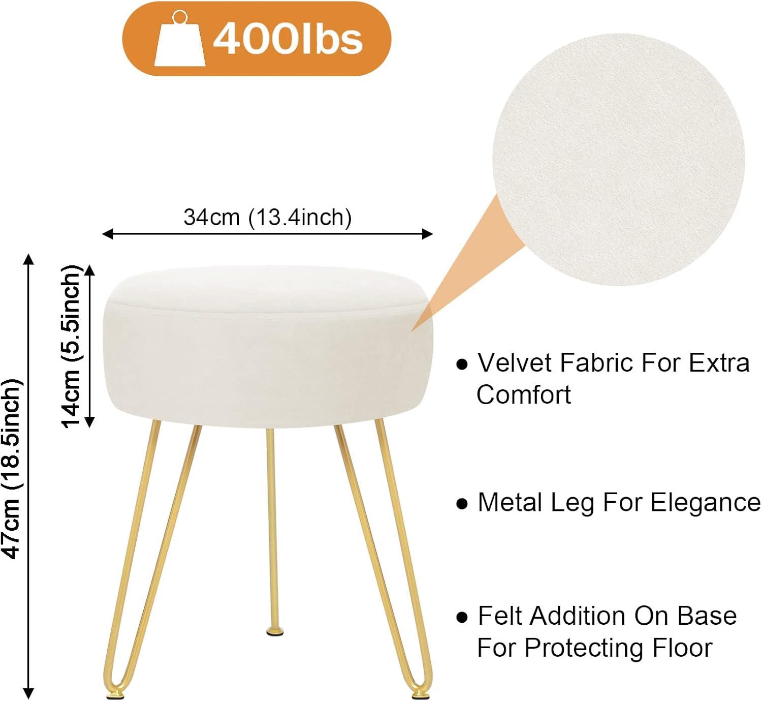 GERANT Multifunctional Vanity Stools - Velvet Round Ottoman Modern Dressing Stool -Upholstered Footrest Stool - Side Table Footstool with Golden Metal Leg for Living Room, Bedroom(Beige)