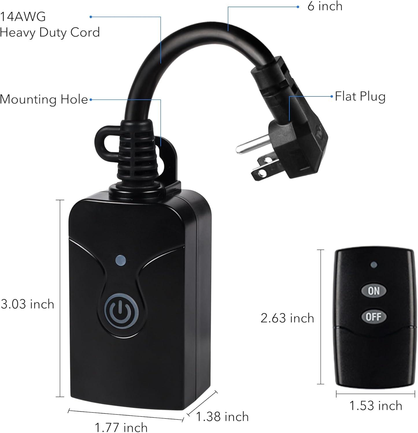 Black Wireless Remote Control Weatherproof Outlet with Push Button