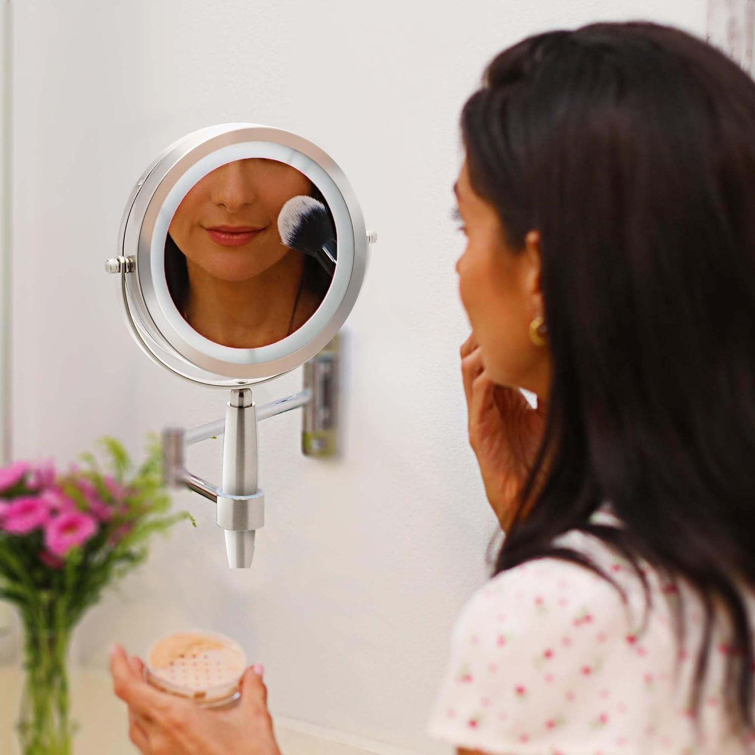 Elegant 7" Stainless Steel LED Magnifying Mirror with Multi-Touch & Variable Light