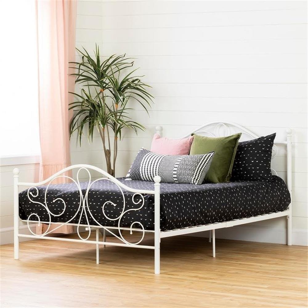 White Metal Full Bed Frame with Latticework Headboard