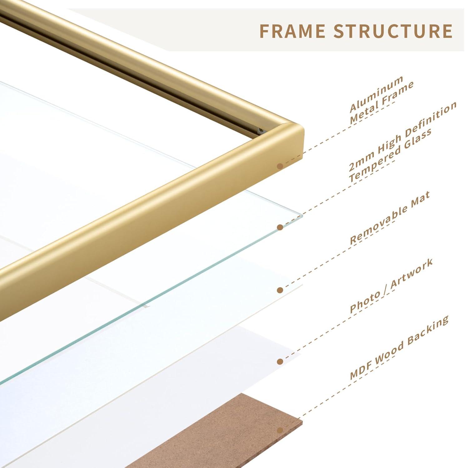 8x10 Frame Gold Picture Frame - Complete Modern Photo Frame Includes UV Acrylic Shatter Guard