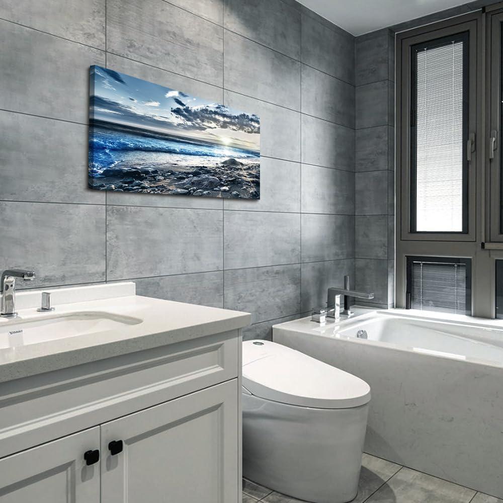 Creowell Wall Art Moon Sea blue Ocean Landscape Paintings Bedroom Canvas Art Print wall art for living room Paintings for Wall Decor and Home Decor -20x16 Inch