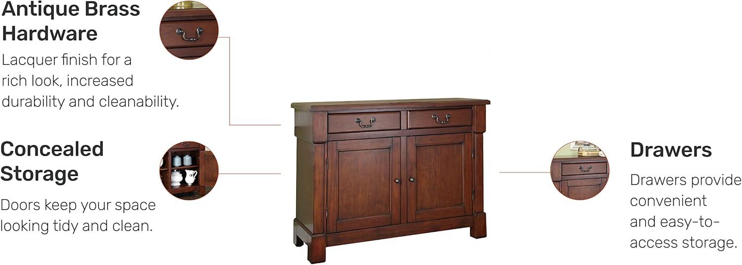 Homestyles Aspen Buffet Brown: Traditional Hardwood Sideboard, Adjustable Shelves, Anti-Tip Hardware