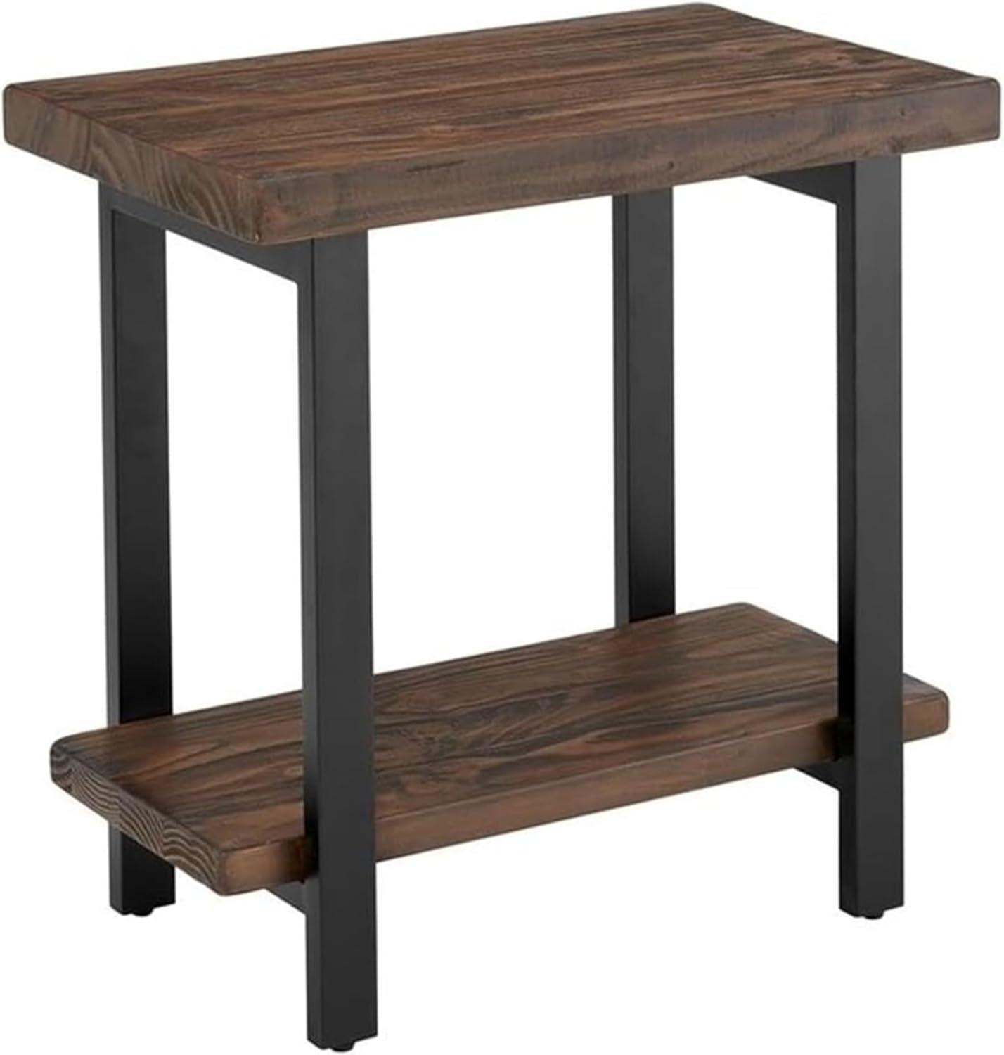 Pomona Solid Wood and Metal End Table with Shelf - Alaterre Furniture: Rustic Design, Fixed Shelf, Rectangle Shape