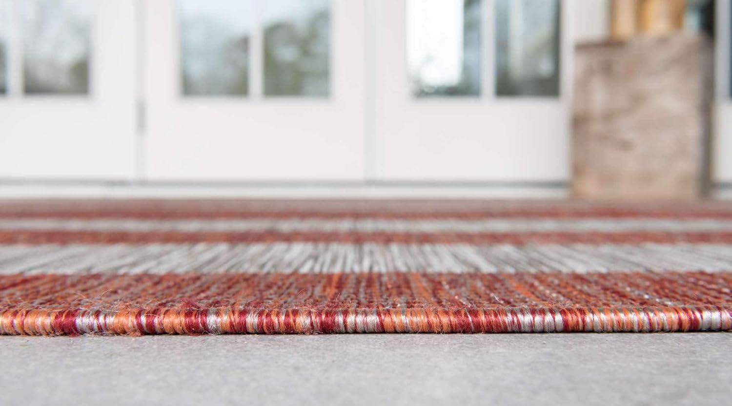 Unique Loom 4' 1 x 6' 1 Rectangle Indoor/Outdoor Striped Rust Red Area Rug