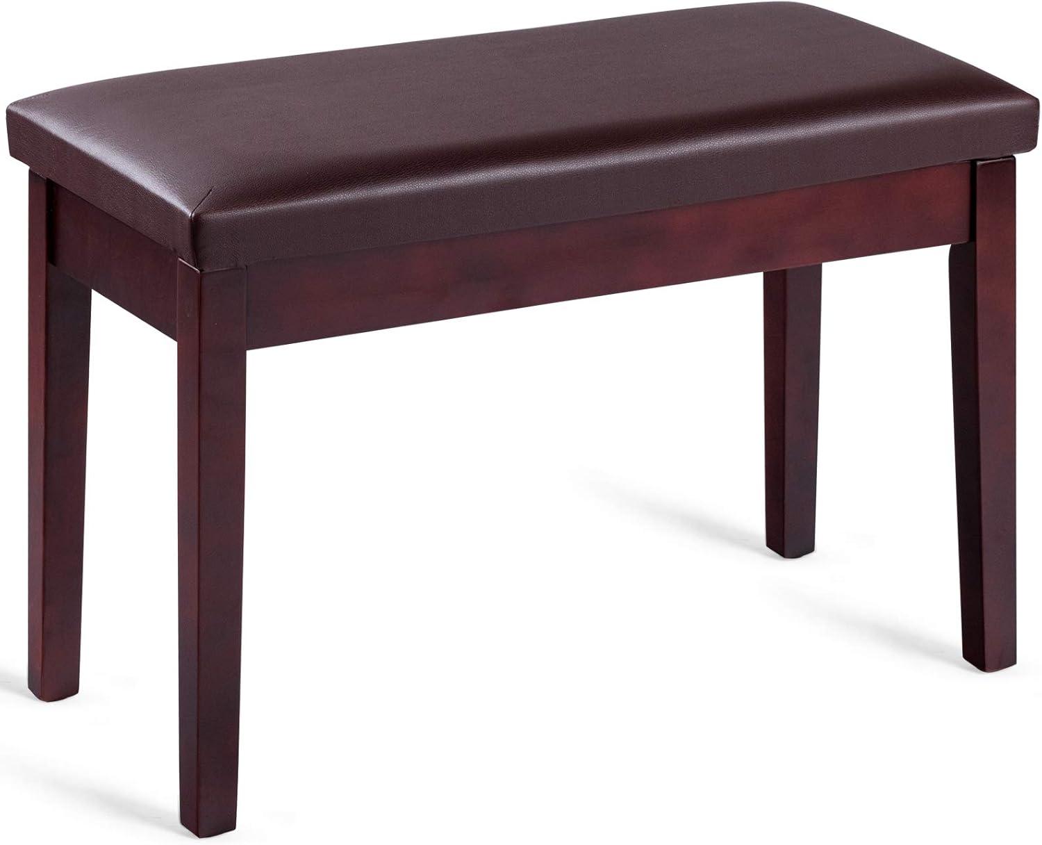 Tangkula PU Leather Piano Bench Solid Wood Padded Double Duet Keyboard Seat w/ Storage Box Black