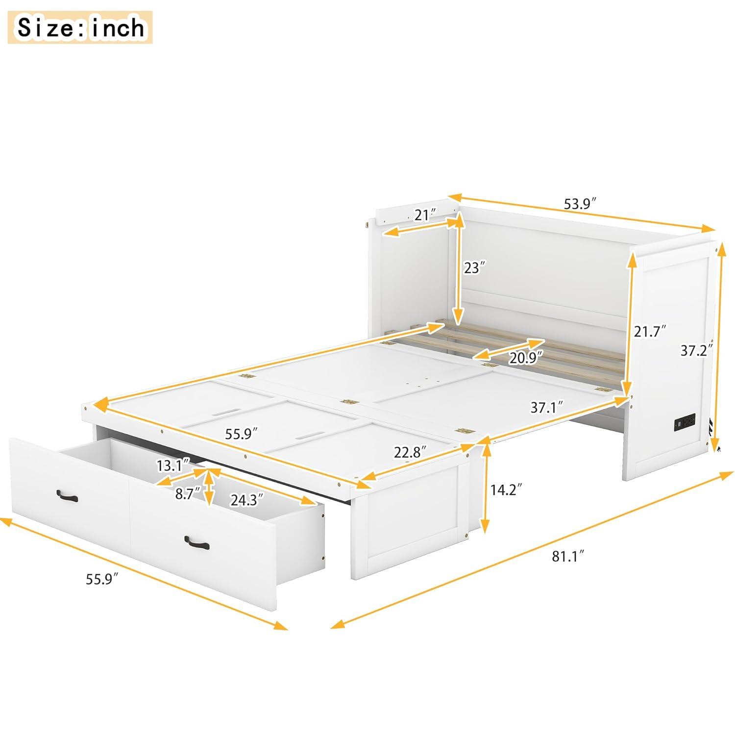 Harper & Bright Designs Full Size Murphy Bed with USB Port and a Large Drawer, Space-Saving Wall Bed for Multipurpose Guest Room or Home Office - White