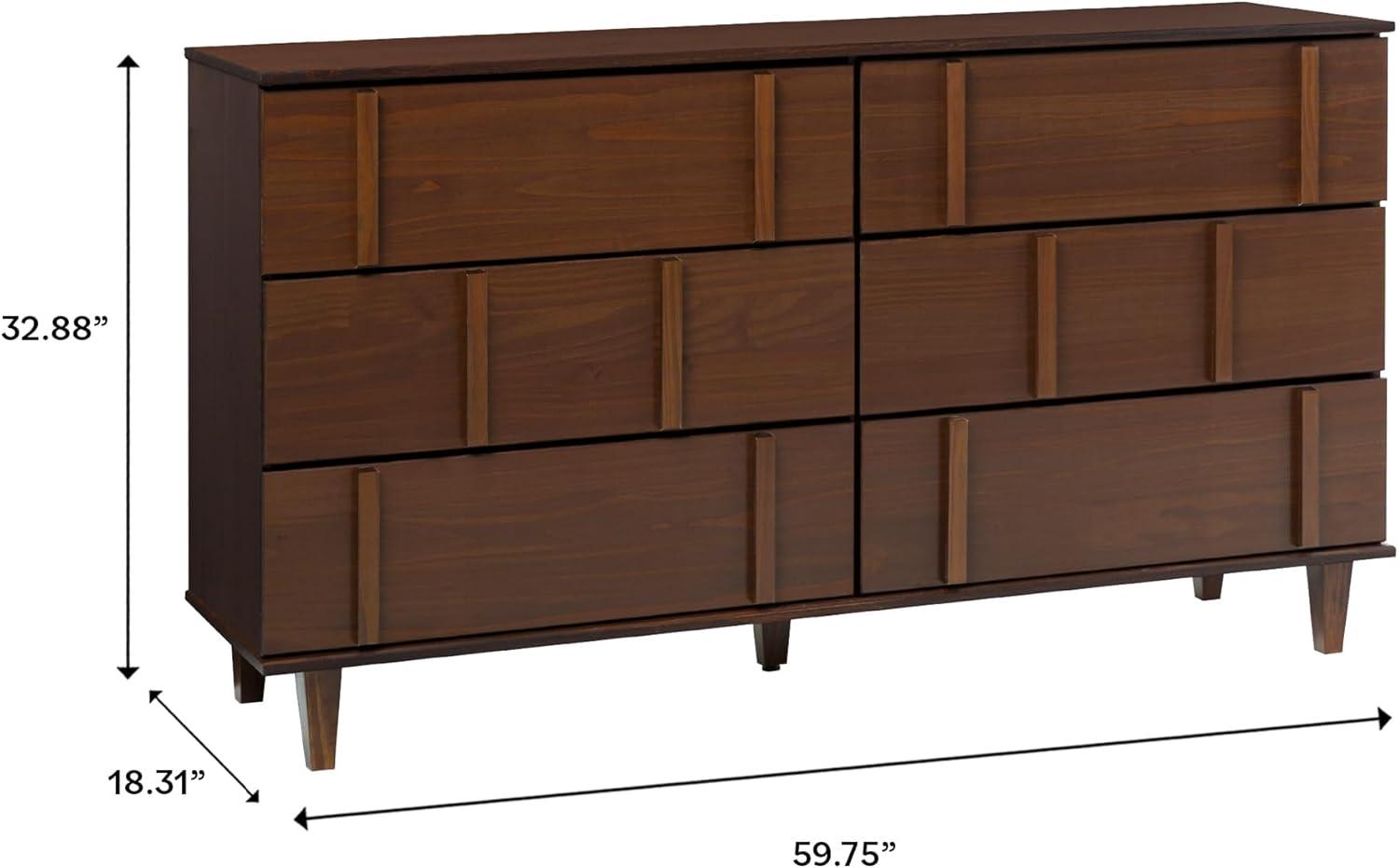 Saracina Home Modern Vertical Accent Solid Wood 6 Drawer Double Dresser Walnut