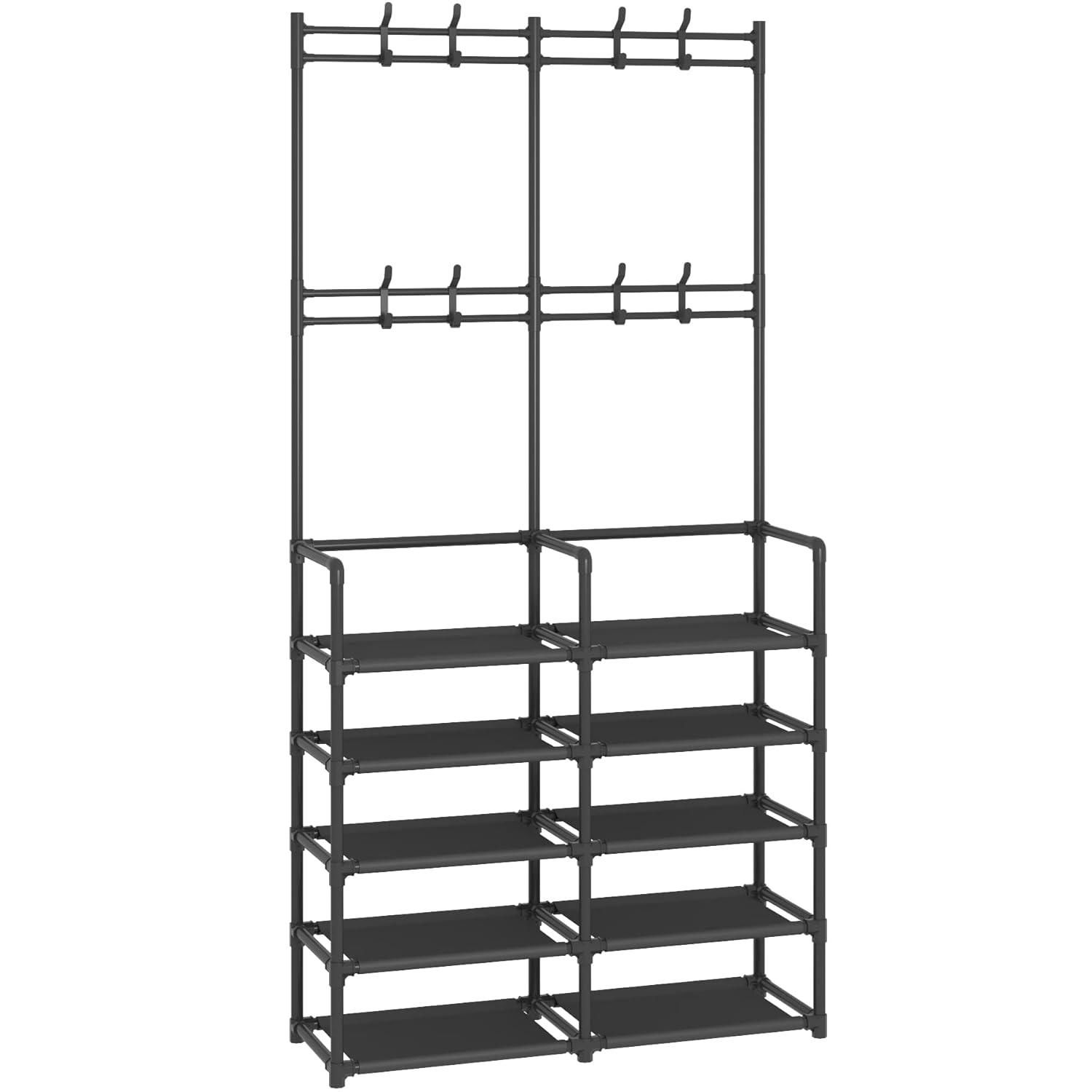 5-Tier Entryway Coat Rack, Coat and Shoe Rack, Entryway Bench Storage
