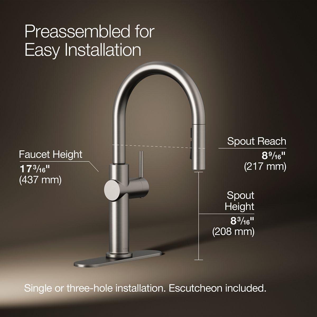 Kohler Crue Single Handle Pull Down Kitchen Faucet with Three-Function Pull Down Sprayer