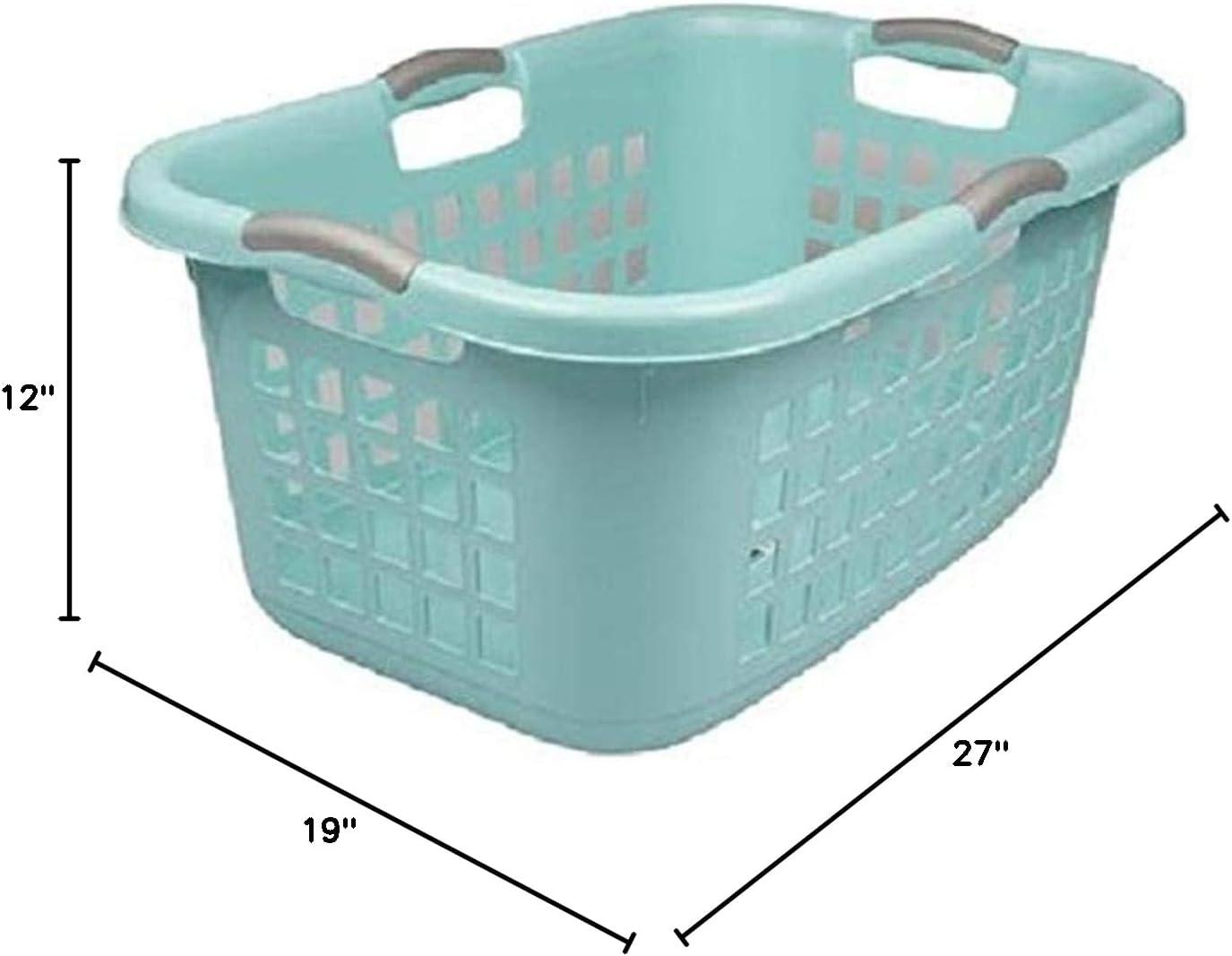 Aqua Plastic Stackable Rectangular Laundry Basket with Handles