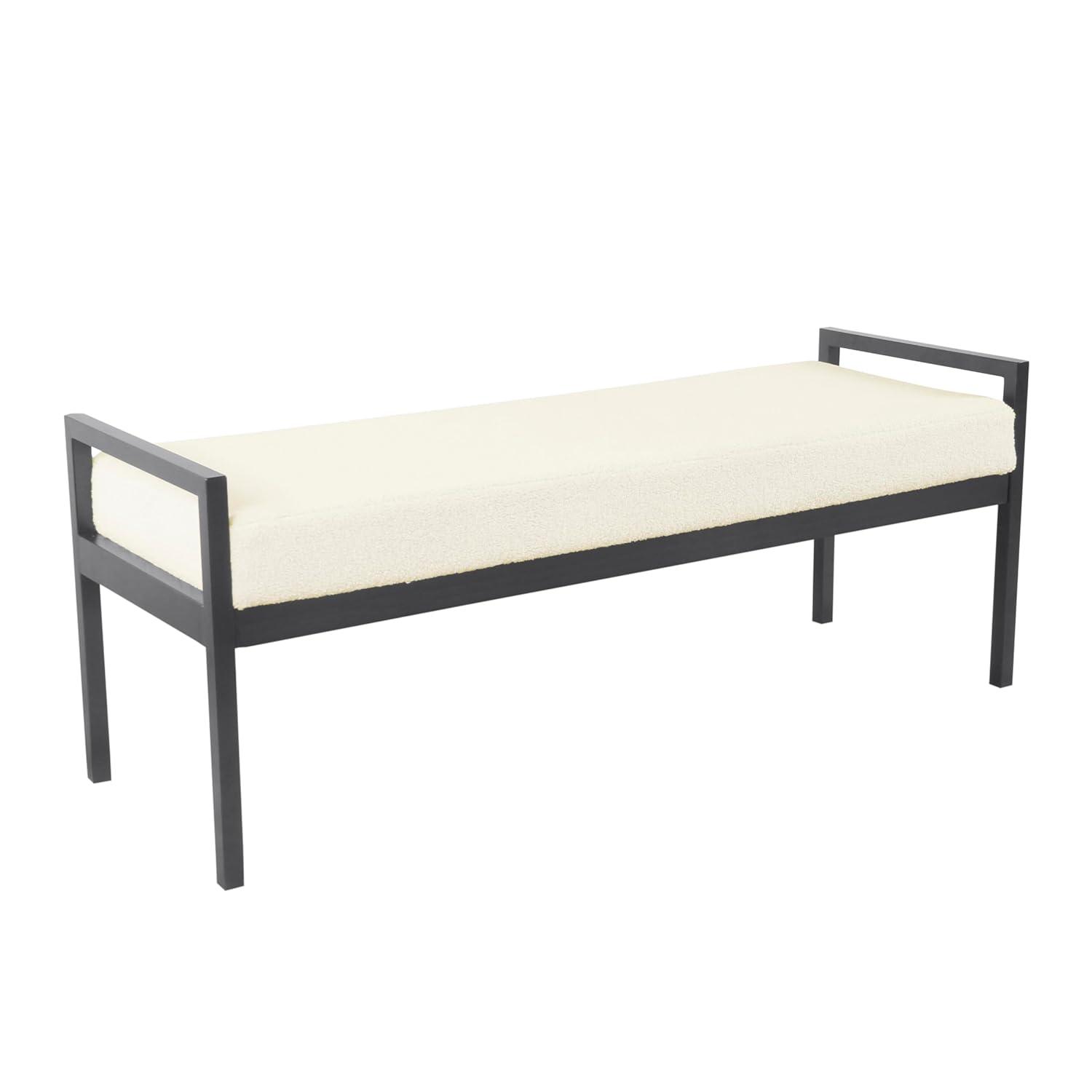 Modern Metal Faux Shearling Bench Cream - HomePop