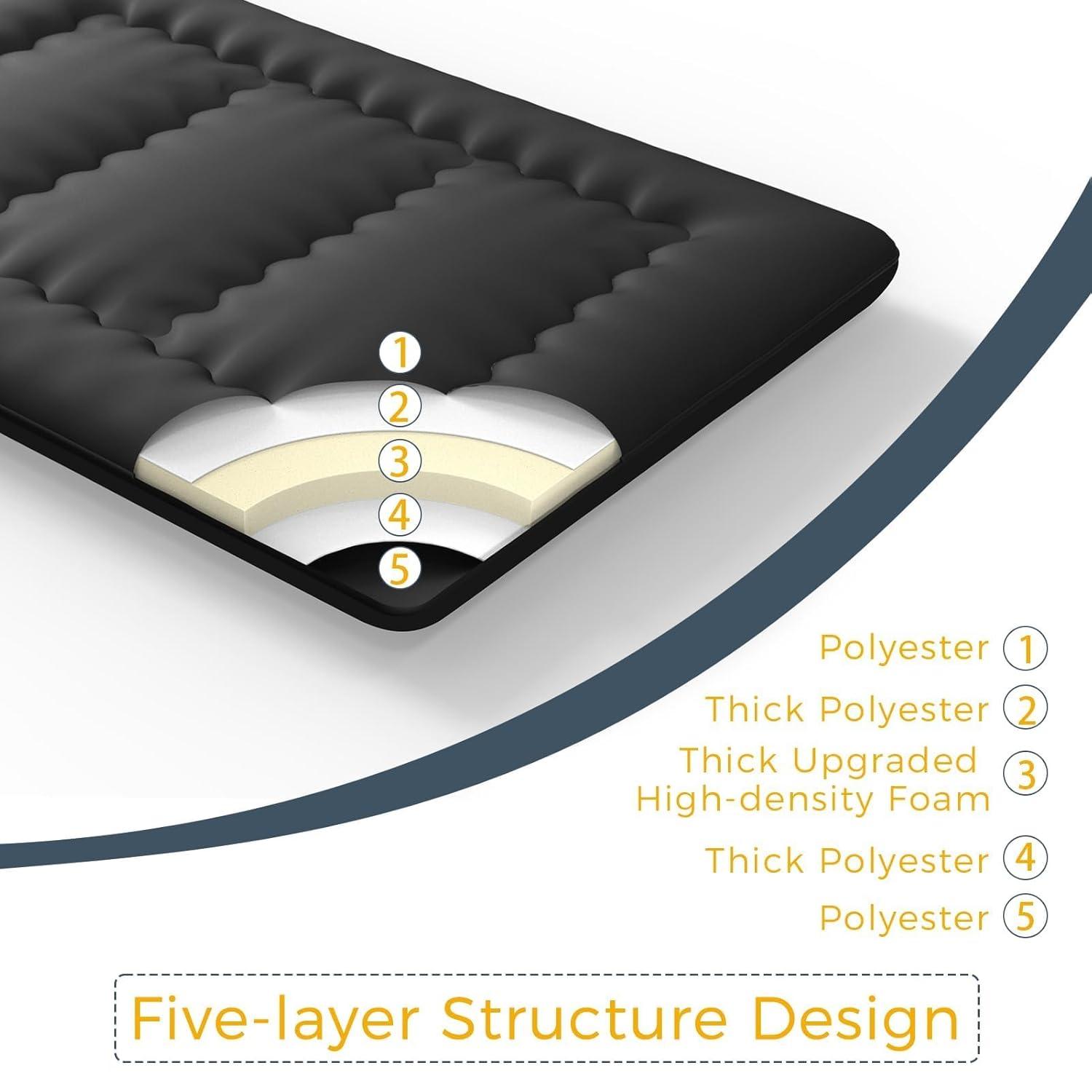 MAXYOYO 6" Thick Japanese Floor Mattress Futon Mattress, Foldable Tatami Pad for Adults, Roll Up Floor Bed for Guest Room Bedroom RV, Black, Twin