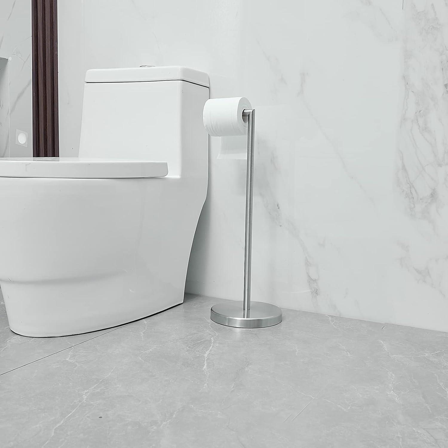 BGL Freestanding Toilet Paper Holder - Brushed Nickel, Reserve Storage for Paper Rolls