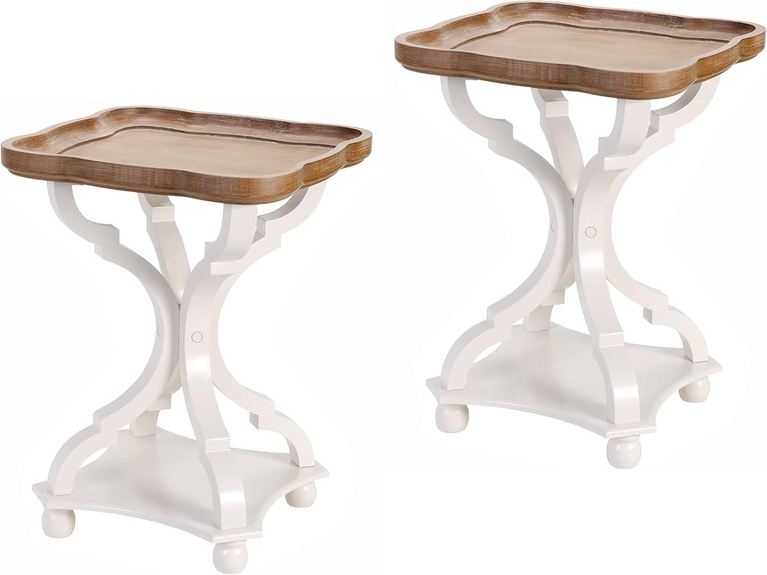 Set of 2 White and Natural Wood Tray Top End Tables