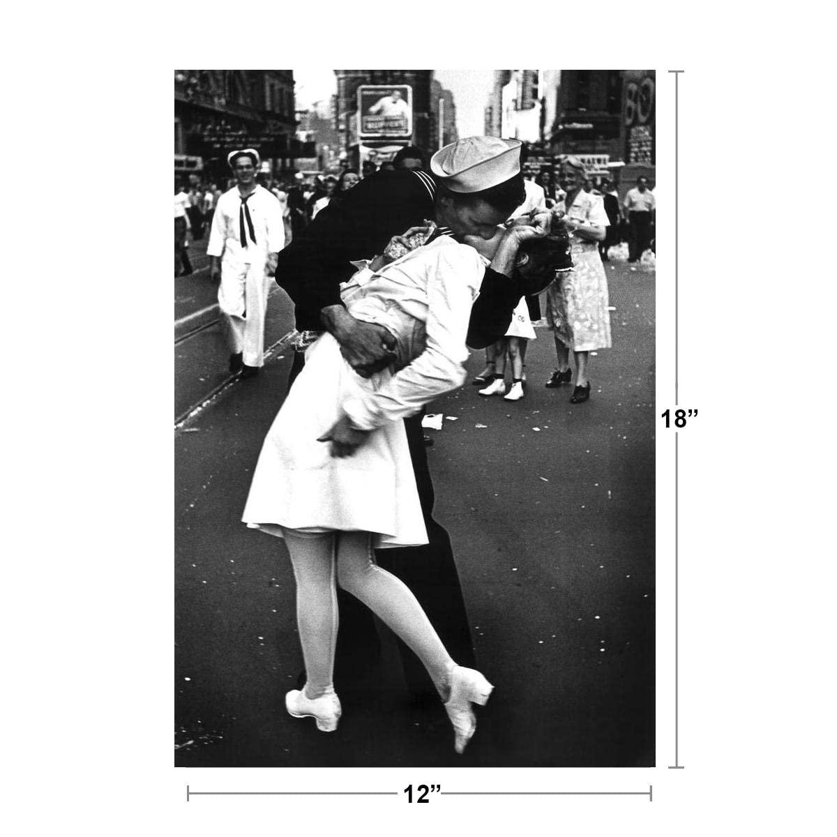 Times Square The Kiss on VJ Day Sailor Kissing Woman 1945 Photo Photograph Black White Celebration New York City NYC Cool Wall Art Print Poster 12x18