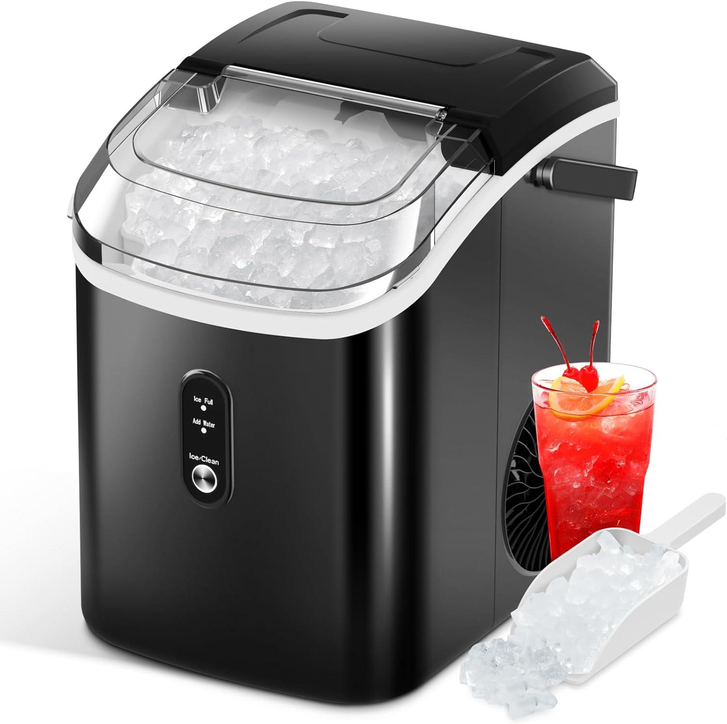 Black Portable Countertop Nugget Ice Maker with Self-Cleaning