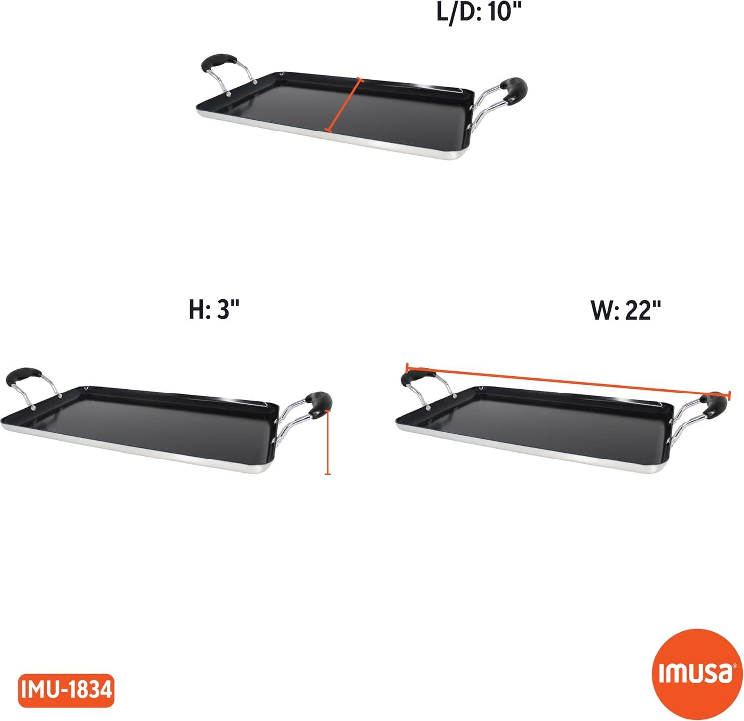 IMUSA 17"x10"Ceramic Double Burner Griddle Black: Stovetop Griddle, Aluminum, Hand Wash, Electric & Gas Compatible