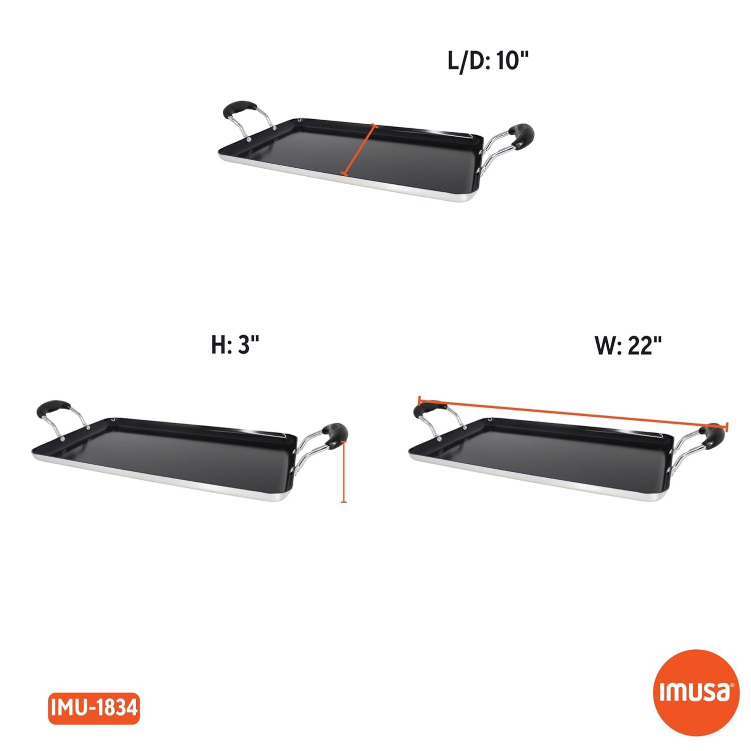 IMUSA 17"x10"Ceramic Double Burner Griddle Black: Stovetop Griddle, Aluminum, Hand Wash, Electric & Gas Compatible