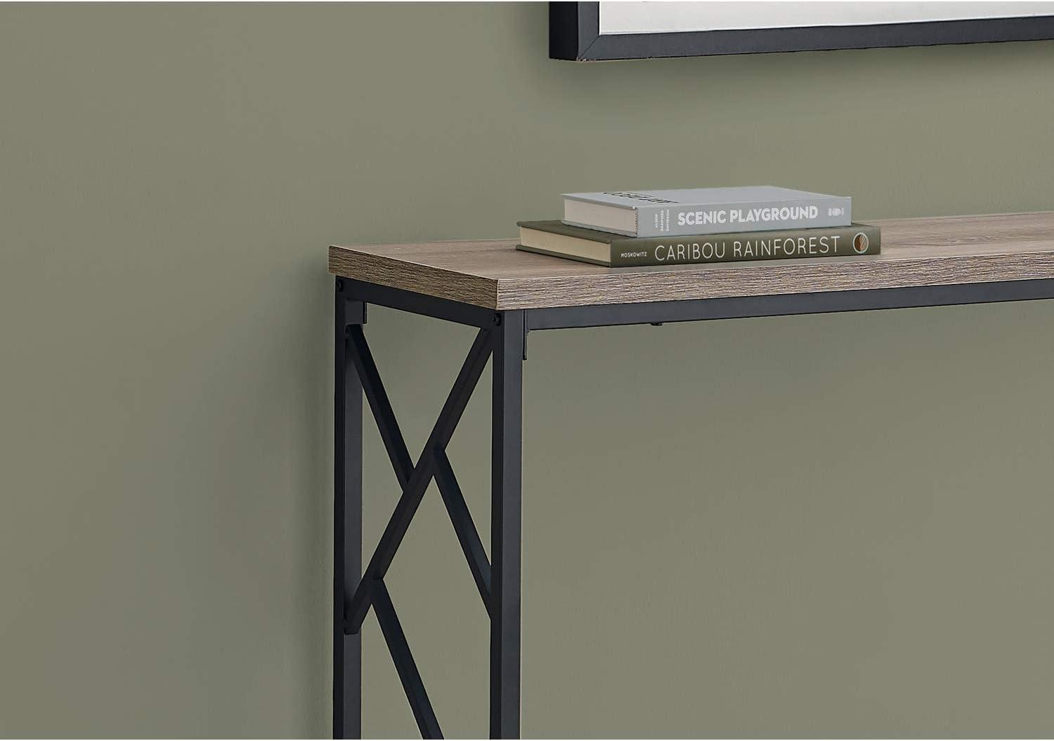 Monarch Specialties Accent Table Console Entryway Narrow Sofa Living Room Bedroom Brown Laminate Black Metal Contemporary Modern