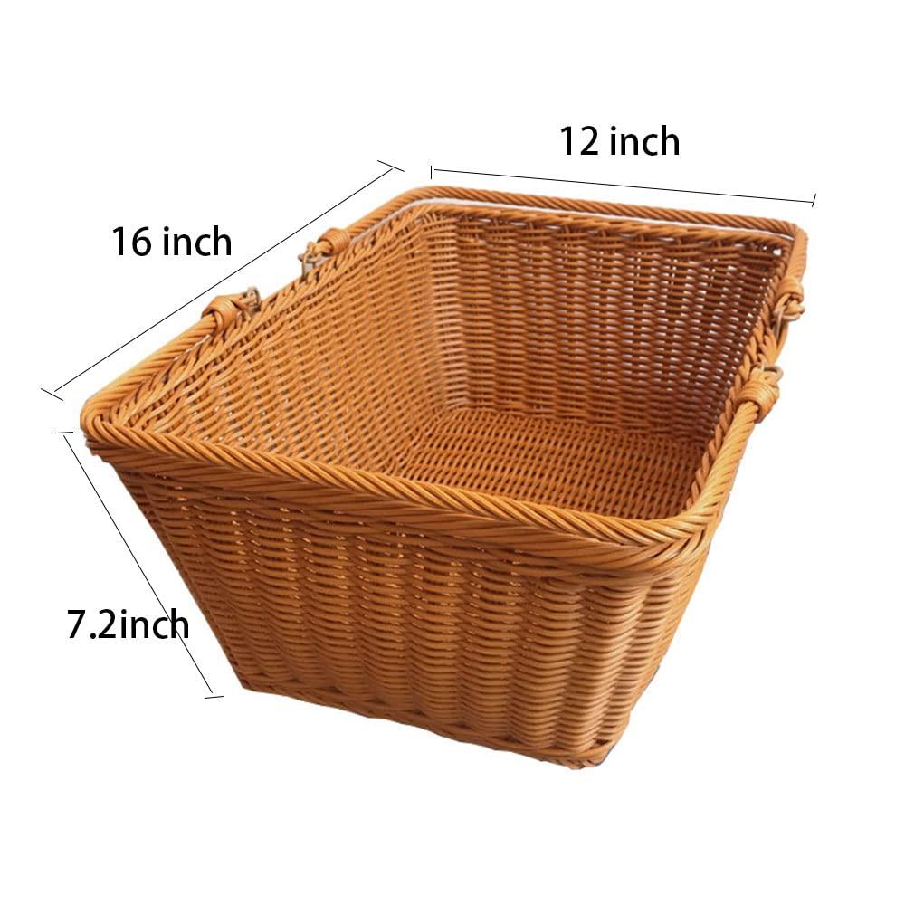 ANRUIDE 16"Poly Wicker storage Baskets,Handmade Woven Basket Harvest Basket Wicker Storage Basket for Picnic, Easter, Organizing, Gathering Vegetables(16" x 12") Brown