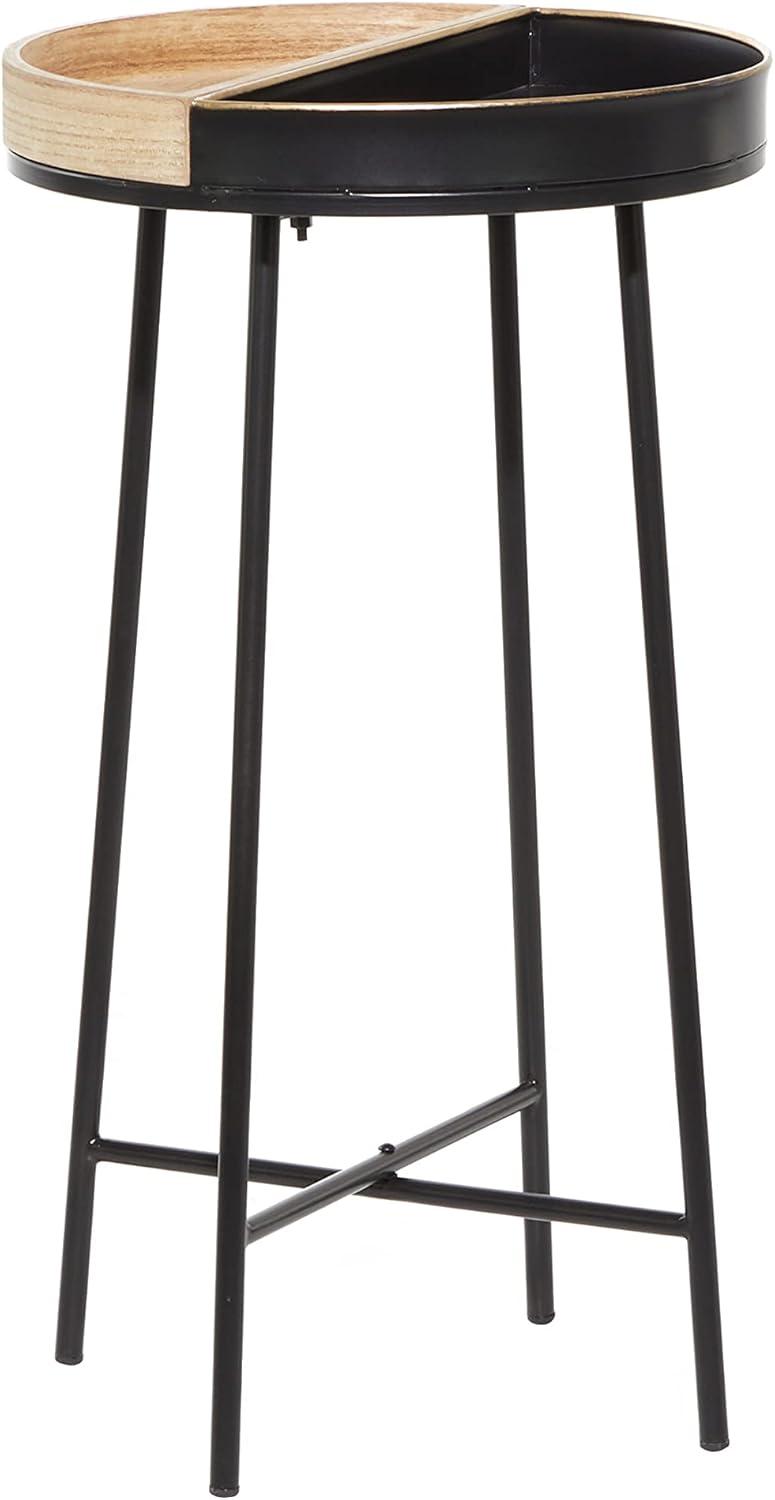 Olivia & May Contemporary Metal and Wood Accent Table Medium Black: Round Side, No Assembly Required