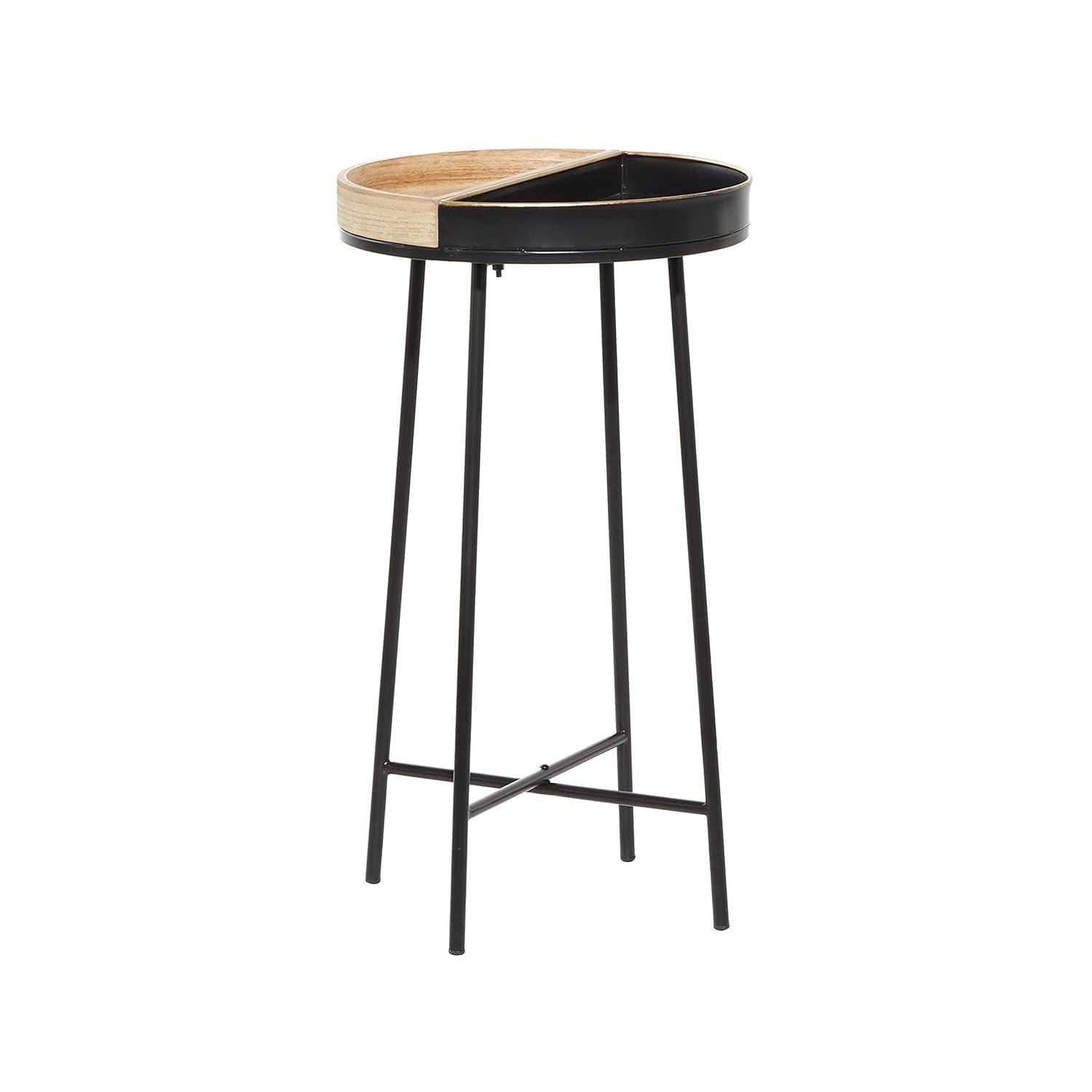Olivia & May Contemporary Metal and Wood Accent Table Medium Black: Round Side, No Assembly Required