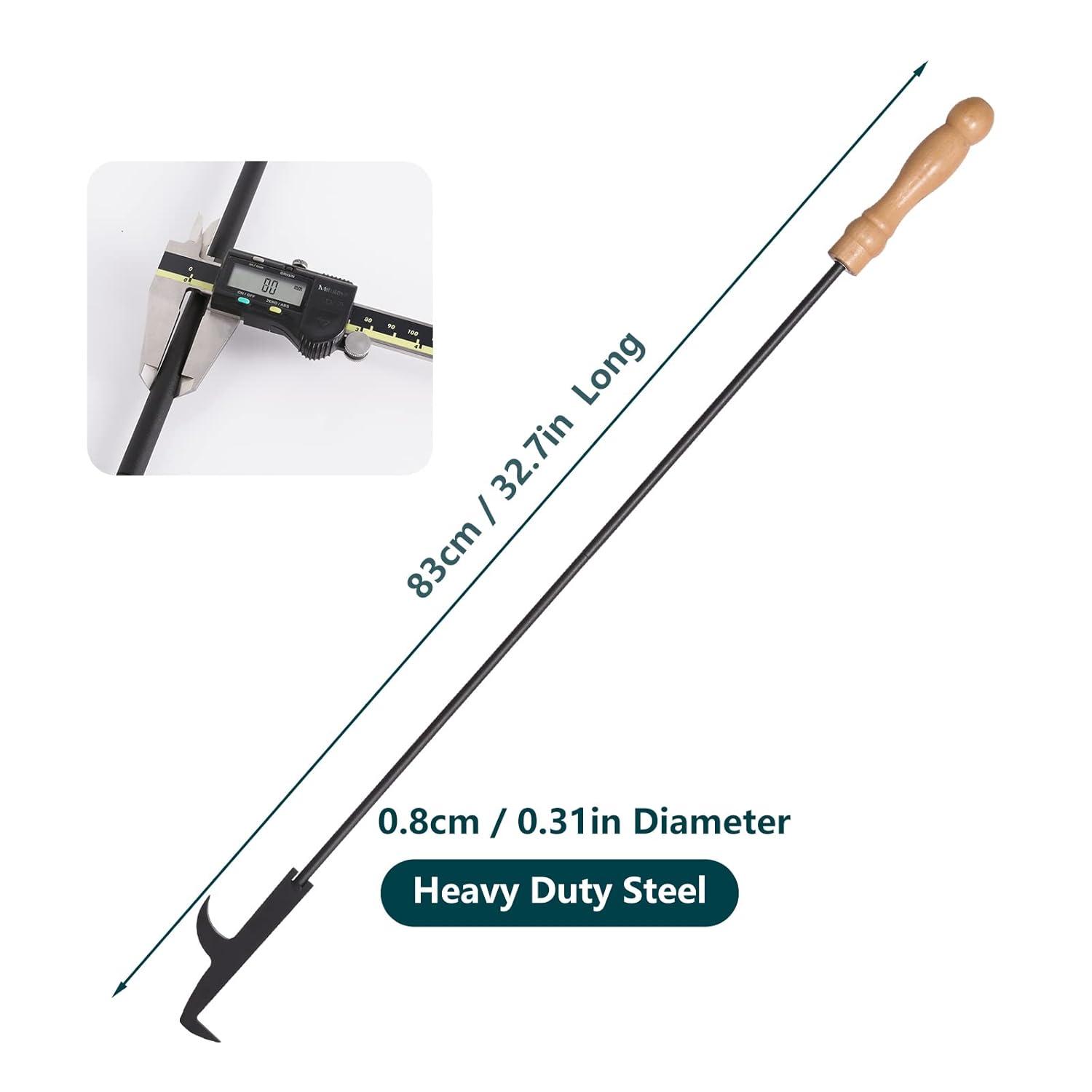AGM Fire Pit Poker, 32" Fire Poker Stick with Wooden Handle&Barb for Campfire, Fireplace, Bonfires, Heavy Duty Wrought Iron Fire Pit Tools Accessories for Outdoor & Indoor